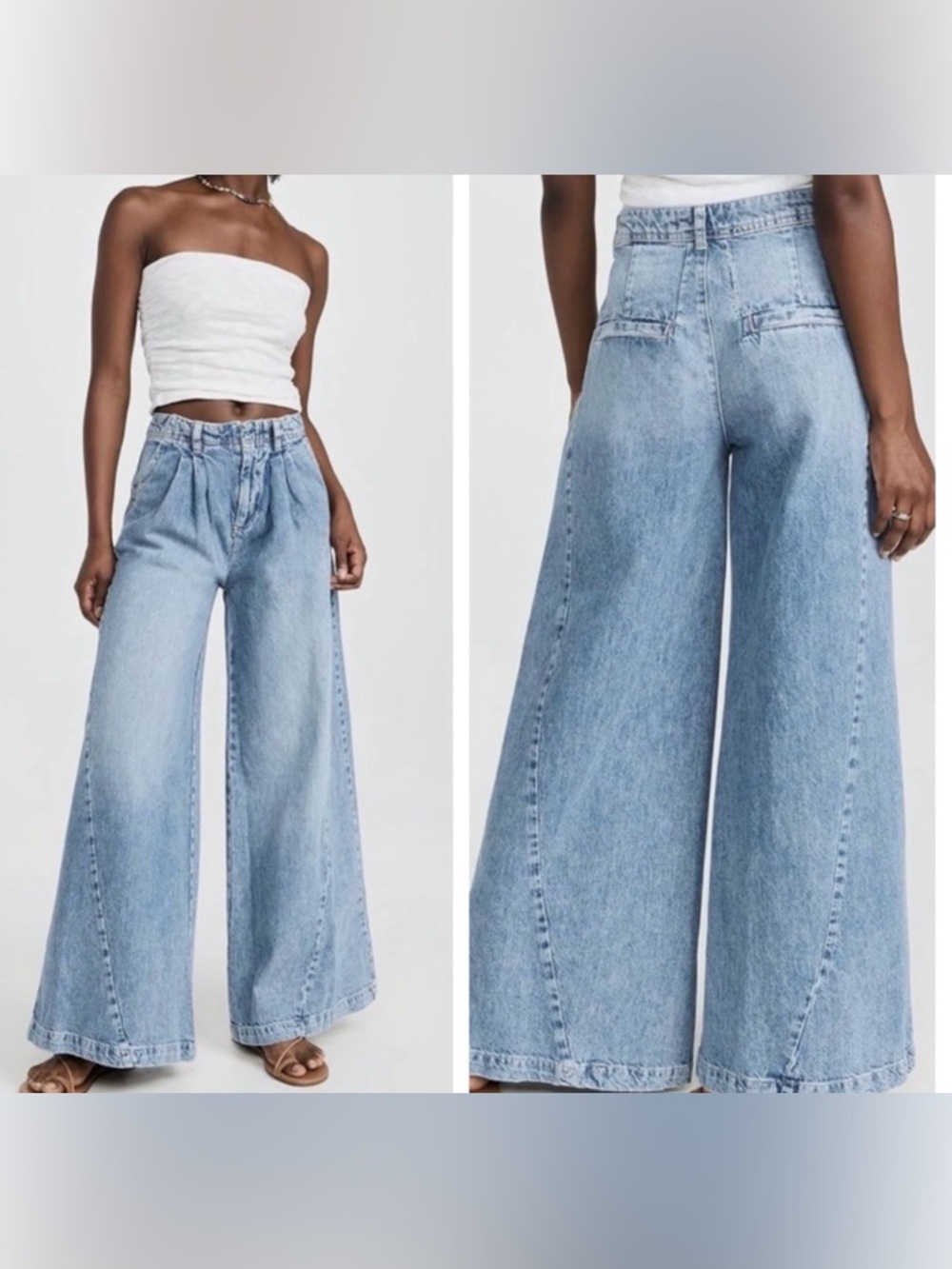 MABLE | Women's Wide Leg Pleated Denim Pants Light Wash High Rise Boho Anthro S - Picture 2 of 10